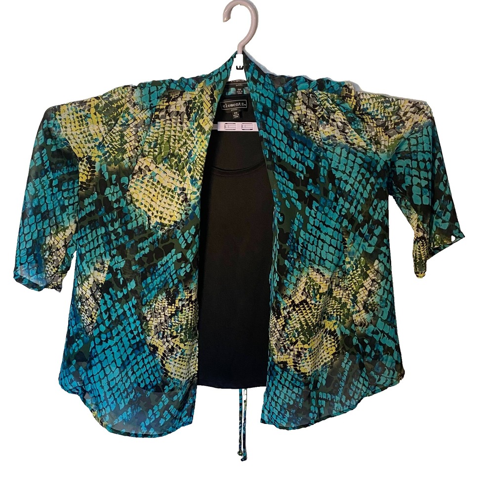 Elementz Womens Multicolor Sheer‎ Snakeskin Print Open Front Blouse Top Size PM